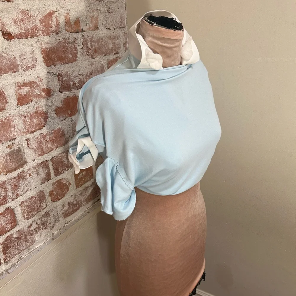 Grace Chow powder blue short sleeve mini shirt dress collared 3D wings Small - Picture 11 of 14